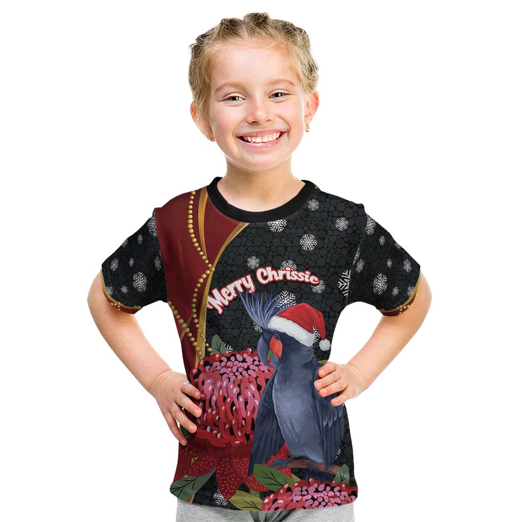Australia Palm Cockatoo Christmas Kid T Shirt Probosciger Aterrimus Waratah Merry Chrissie - Aussie Hoodie