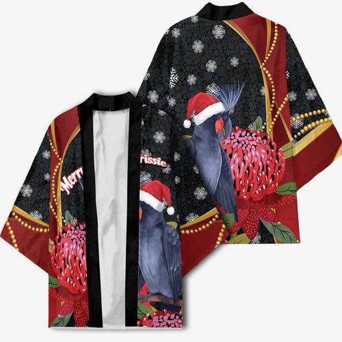 Australia Palm Cockatoo Christmas Kimono Probosciger Aterrimus Waratah Merry Chrissie - Aussie Hoodie