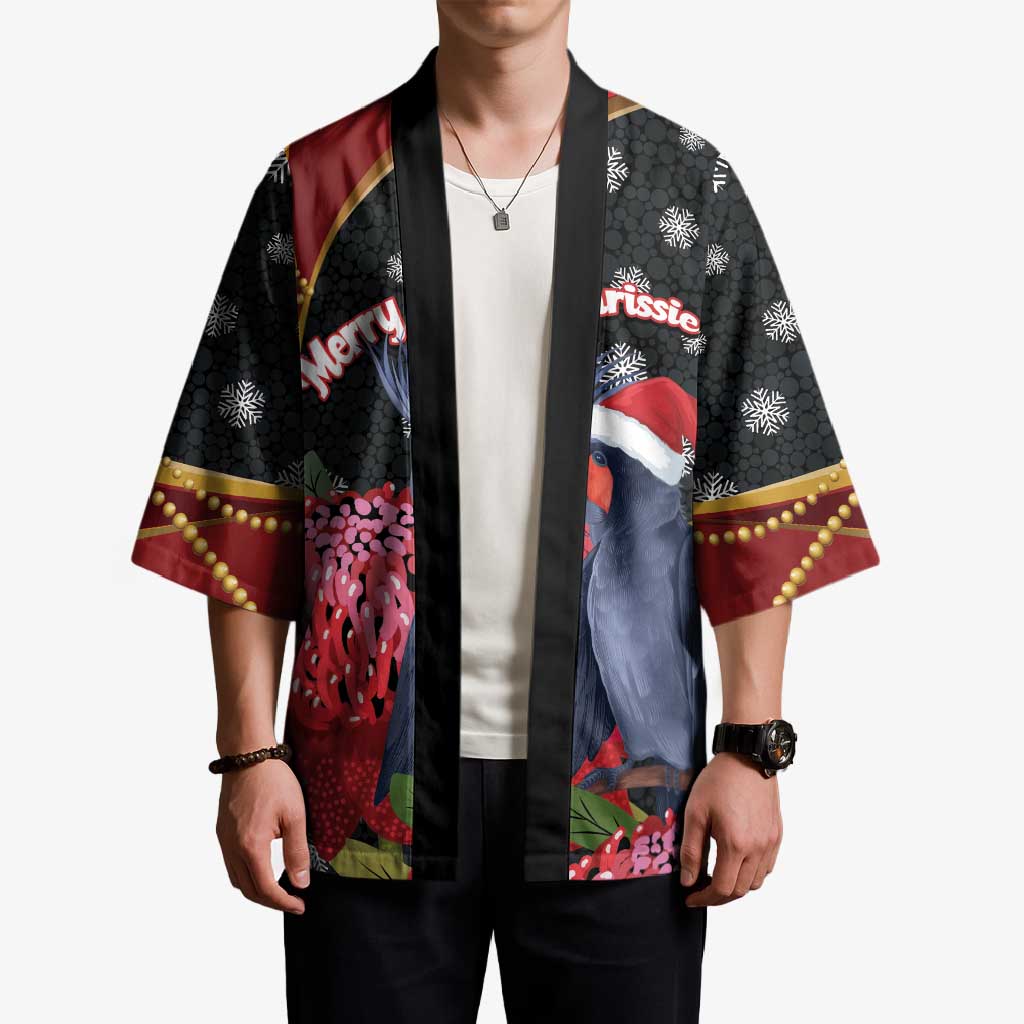 Australia Palm Cockatoo Christmas Kimono Probosciger Aterrimus Waratah Merry Chrissie - Aussie Hoodie