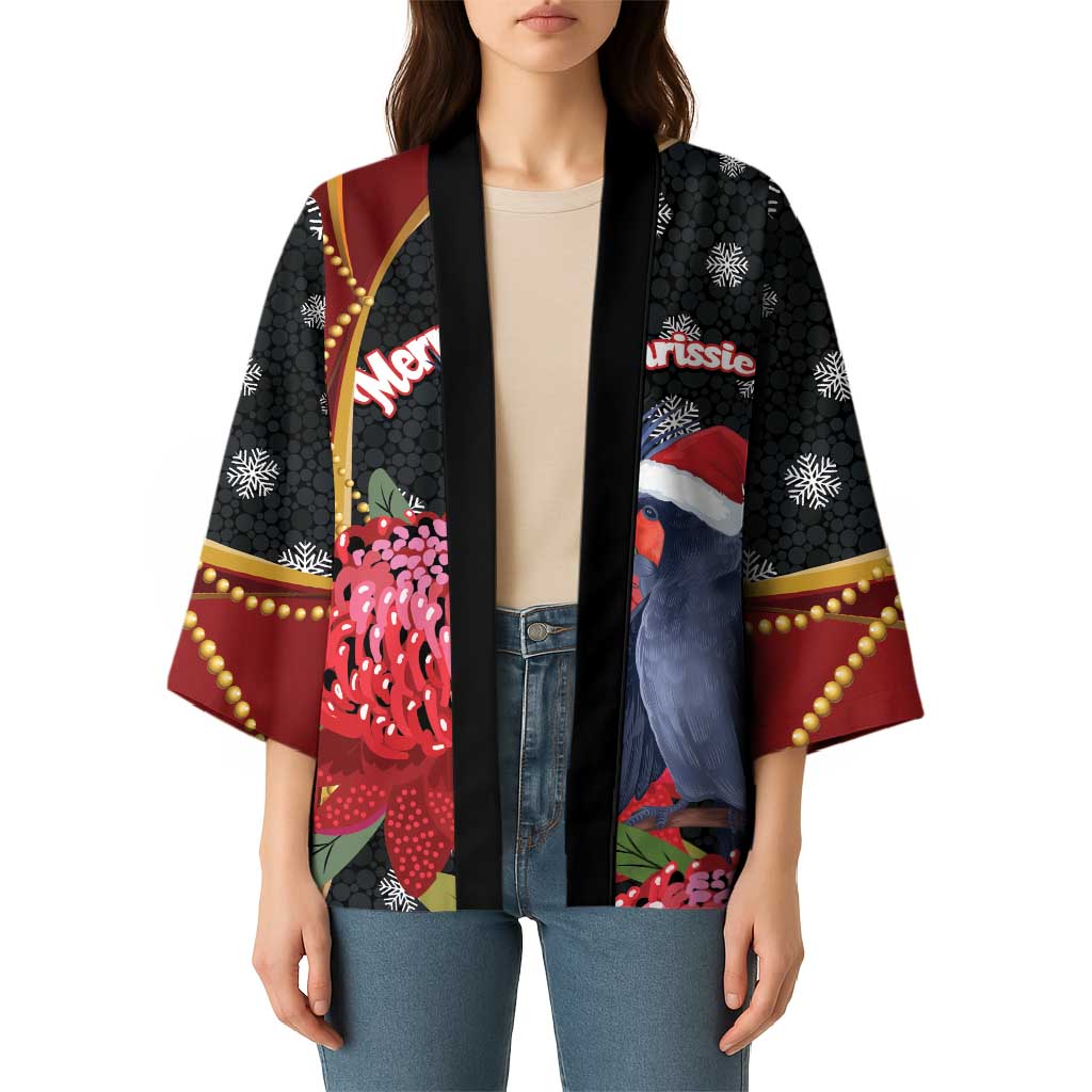 Australia Palm Cockatoo Christmas Kimono Probosciger Aterrimus Waratah Merry Chrissie - Aussie Hoodie