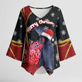 Australia Palm Cockatoo Christmas Kimono Sleeve Blouse Probosciger Aterrimus Waratah Merry Chrissie - Aussie Hoodie