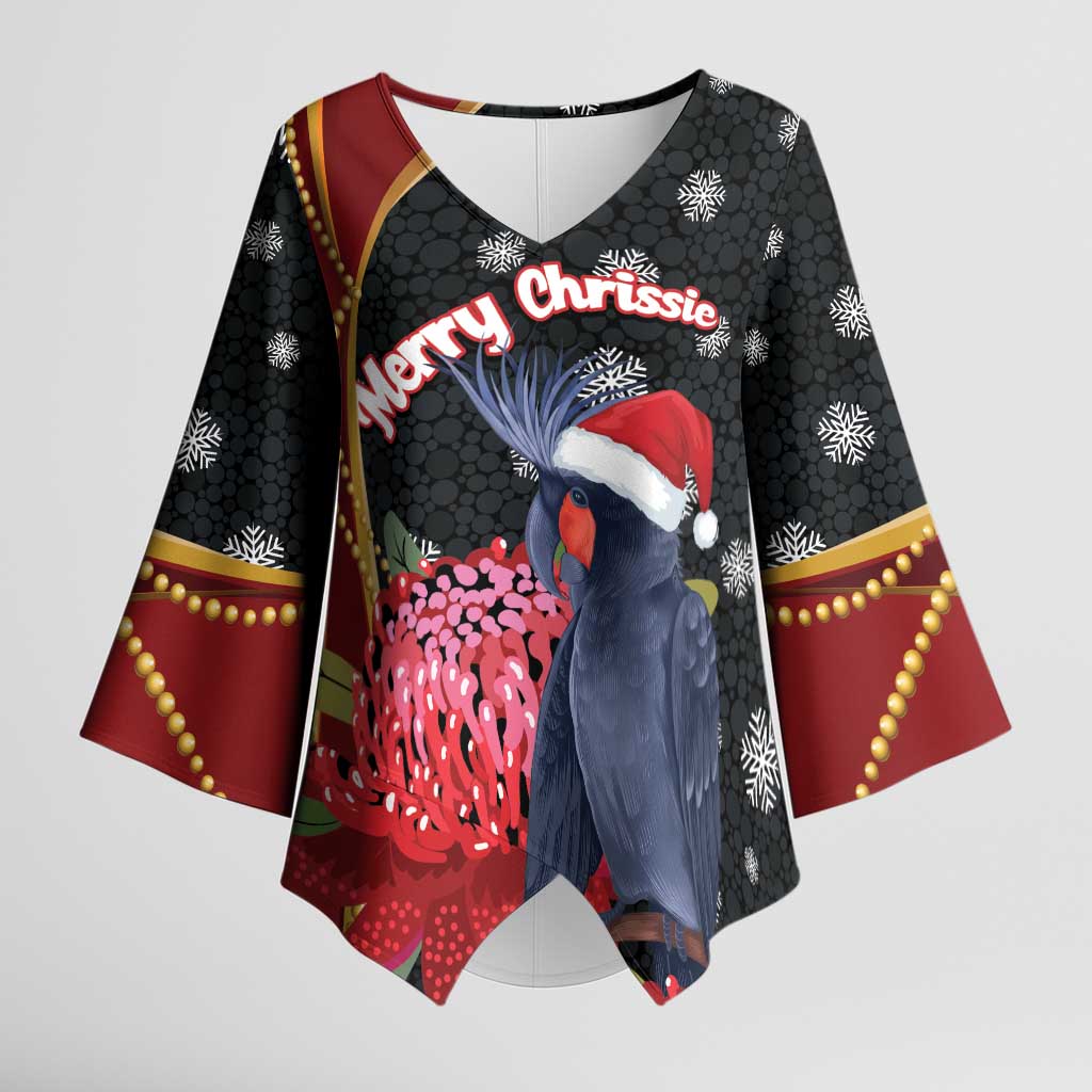 Australia Palm Cockatoo Christmas Kimono Sleeve Blouse Probosciger Aterrimus Waratah Merry Chrissie - Aussie Hoodie