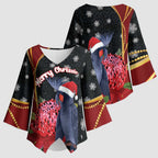 Australia Palm Cockatoo Christmas Kimono Sleeve Blouse Probosciger Aterrimus Waratah Merry Chrissie - Aussie Hoodie