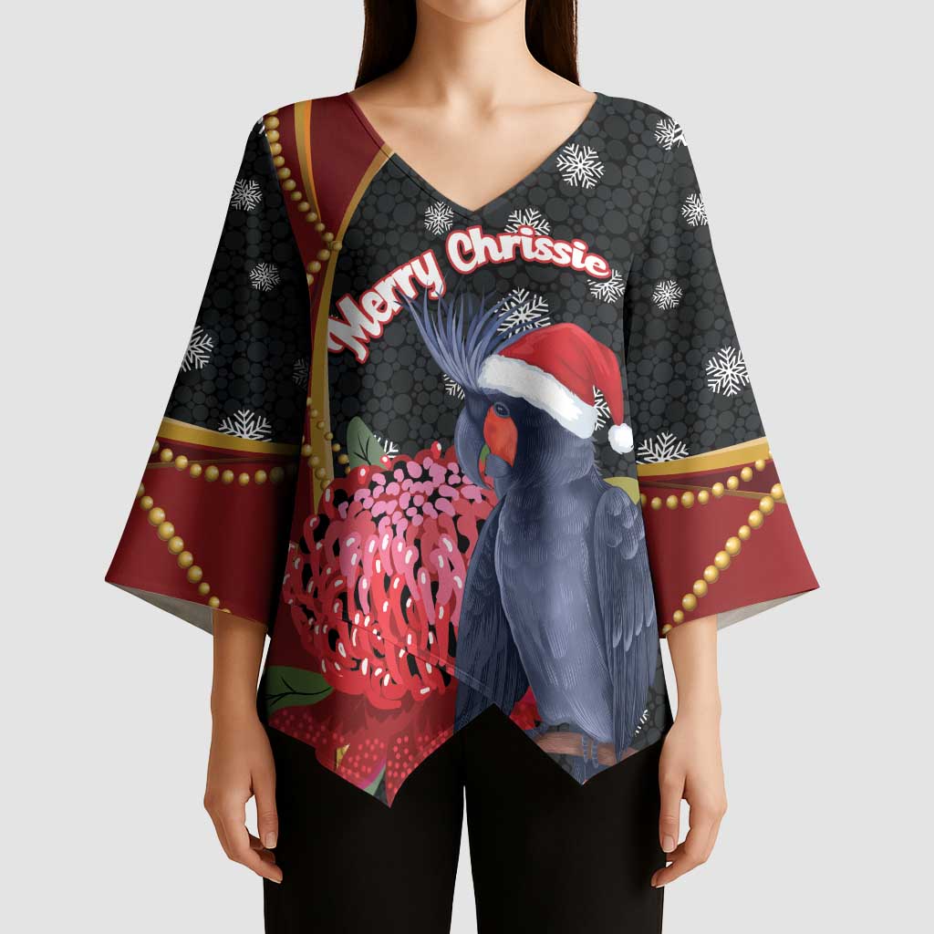 Australia Palm Cockatoo Christmas Kimono Sleeve Blouse Probosciger Aterrimus Waratah Merry Chrissie - Aussie Hoodie