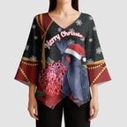 Australia Palm Cockatoo Christmas Kimono Sleeve Blouse Probosciger Aterrimus Waratah Merry Chrissie - Aussie Hoodie