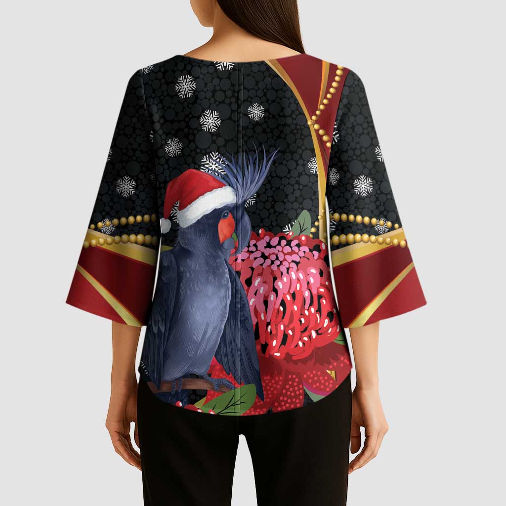 Australia Palm Cockatoo Christmas Kimono Sleeve Blouse Probosciger Aterrimus Waratah Merry Chrissie - Aussie Hoodie