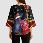 Australia Palm Cockatoo Christmas Kimono Sleeve Blouse Probosciger Aterrimus Waratah Merry Chrissie - Aussie Hoodie