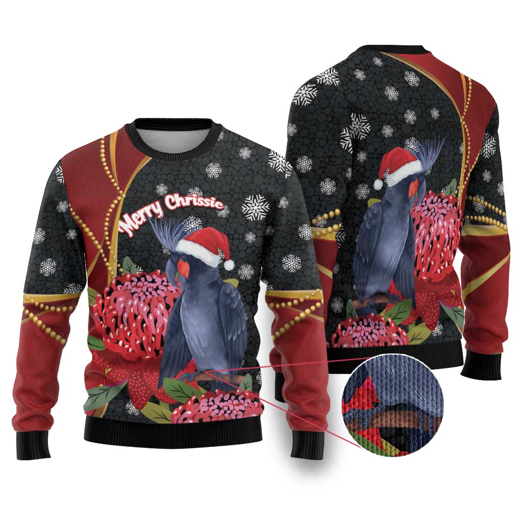 Australia Palm Cockatoo Christmas Ugly Christmas Sweater Probosciger Aterrimus Waratah Merry Chrissie - Aussie Hoodie