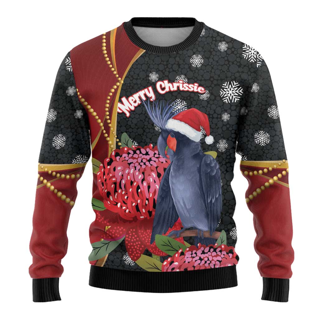 Australia Palm Cockatoo Christmas Ugly Christmas Sweater Probosciger Aterrimus Waratah Merry Chrissie - Aussie Hoodie