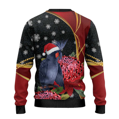 Australia Palm Cockatoo Christmas Ugly Christmas Sweater Probosciger Aterrimus Waratah Merry Chrissie - Aussie Hoodie