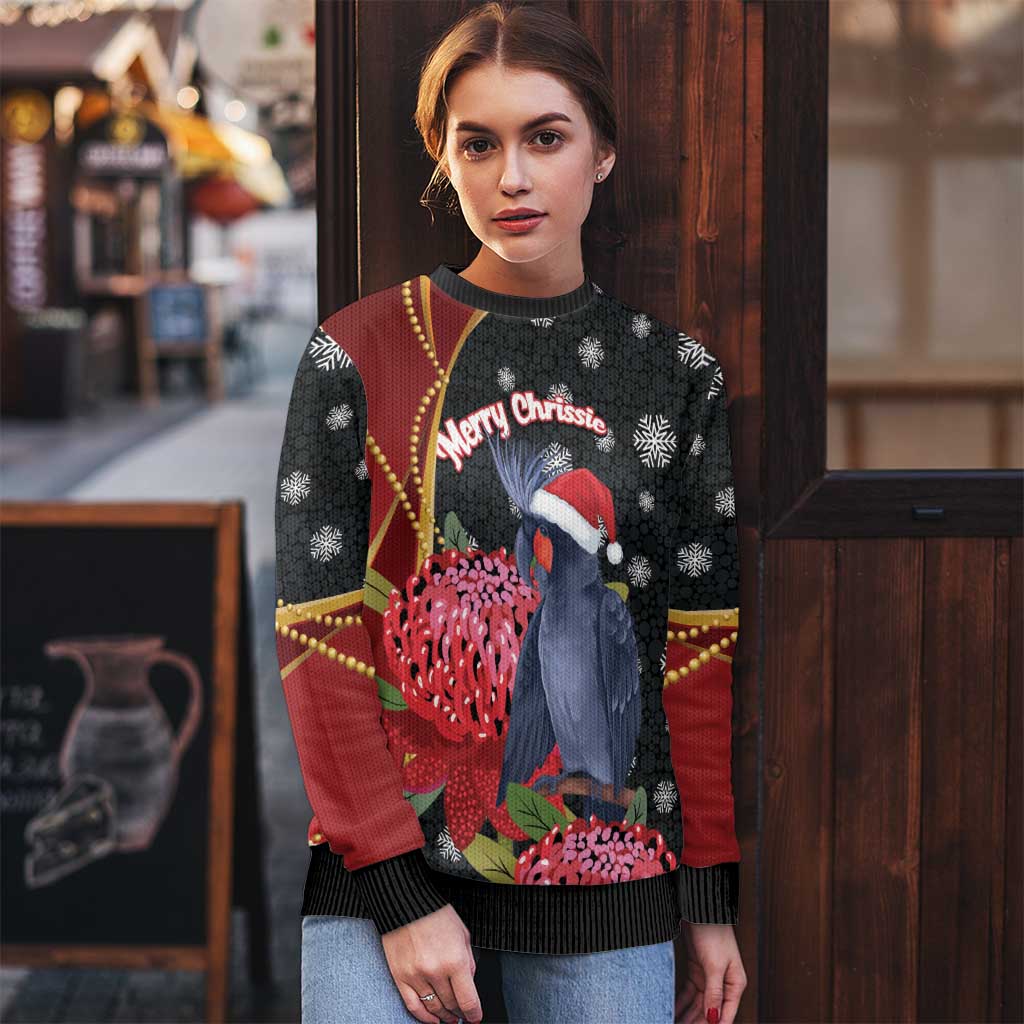 Australia Palm Cockatoo Christmas Ugly Christmas Sweater Probosciger Aterrimus Waratah Merry Chrissie - Aussie Hoodie