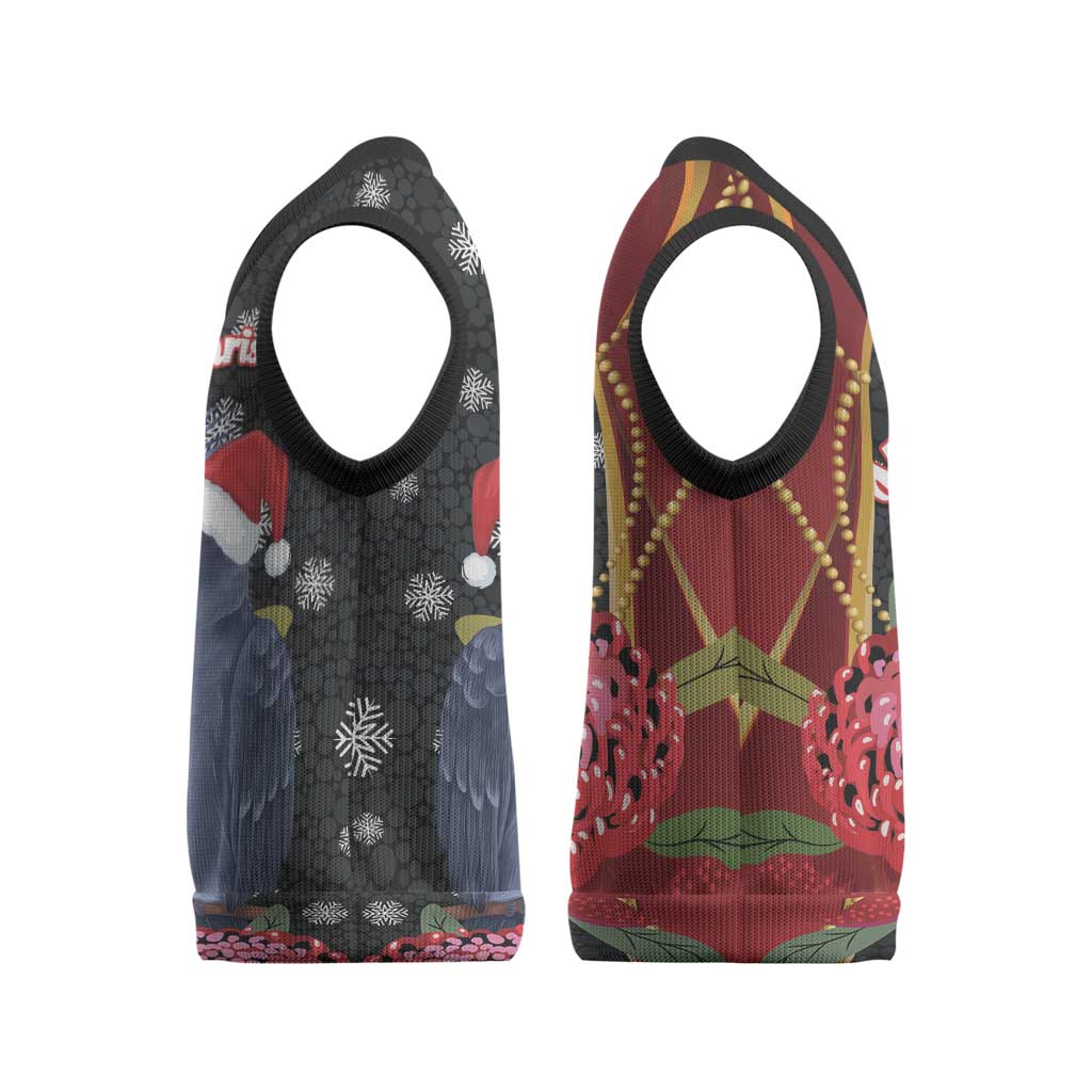 Australia Palm Cockatoo Christmas Knitted V-Neck Vest Probosciger Aterrimus Waratah Merry Chrissie - Aussie Hoodie