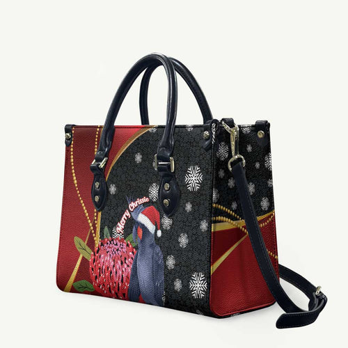 Australia Palm Cockatoo Christmas Leather Bag Probosciger Aterrimus Waratah Merry Chrissie - Aussie Hoodie