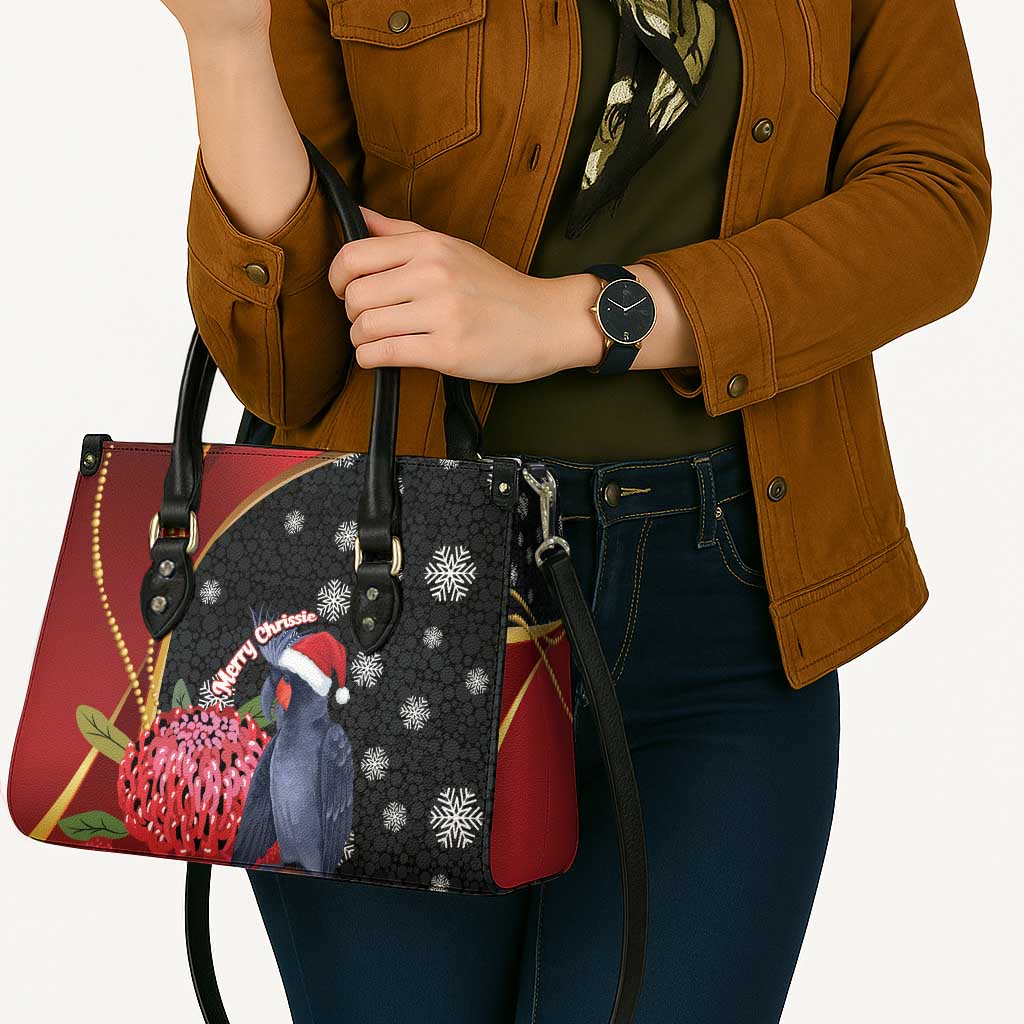 Australia Palm Cockatoo Christmas Leather Bag Probosciger Aterrimus Waratah Merry Chrissie - Aussie Hoodie