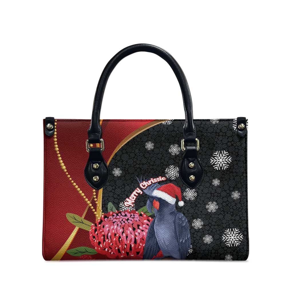 Australia Palm Cockatoo Christmas Leather Bag Probosciger Aterrimus Waratah Merry Chrissie - Aussie Hoodie