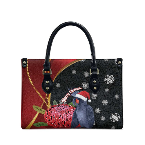 Australia Palm Cockatoo Christmas Leather Bag Probosciger Aterrimus Waratah Merry Chrissie - Aussie Hoodie