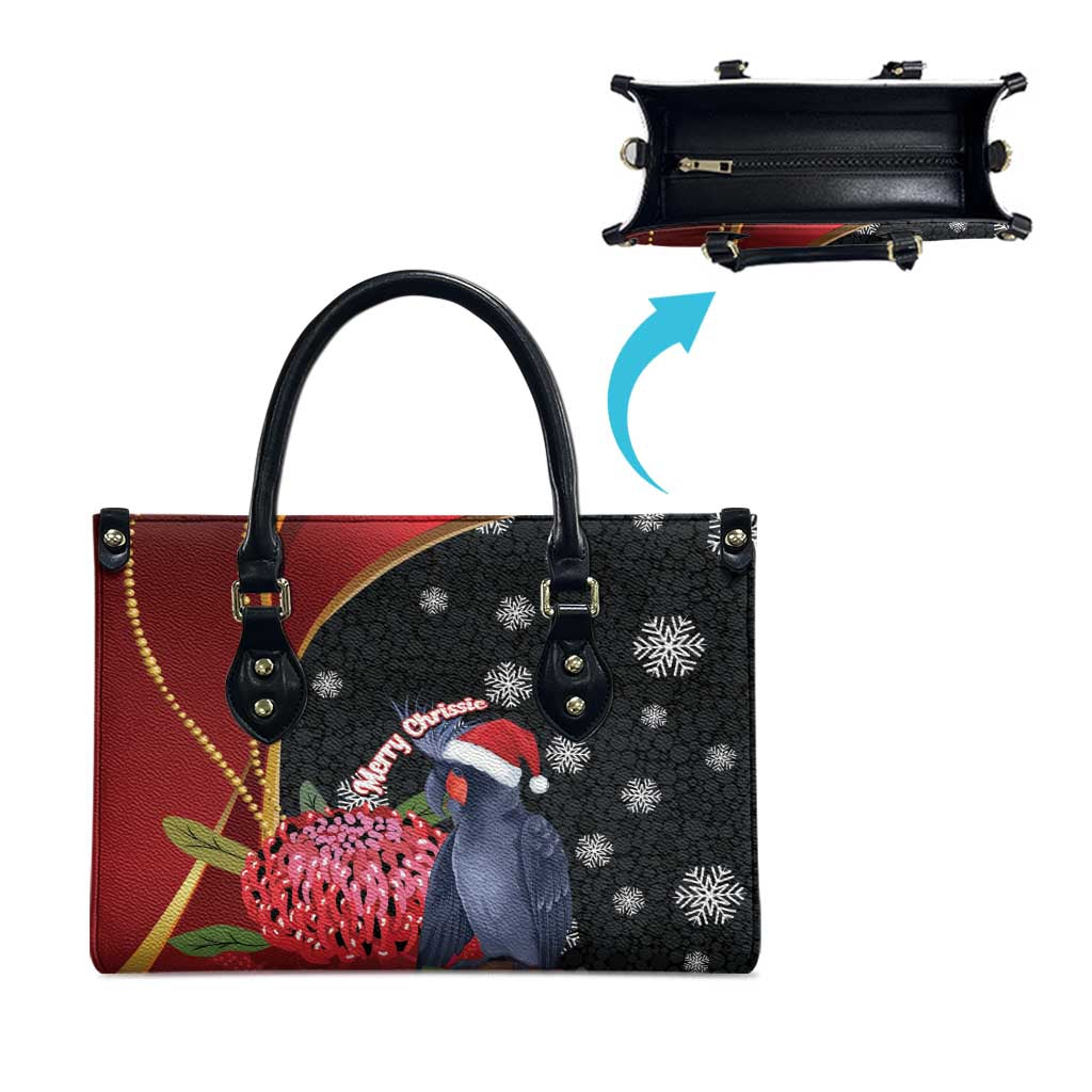 Australia Palm Cockatoo Christmas Leather Bag Probosciger Aterrimus Waratah Merry Chrissie - Aussie Hoodie