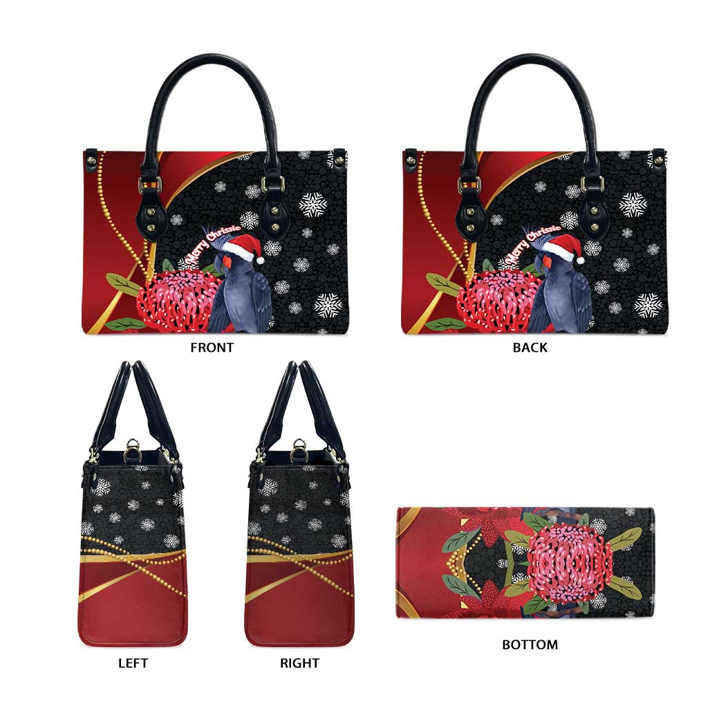 Australia Palm Cockatoo Christmas Leather Bag Probosciger Aterrimus Waratah Merry Chrissie - Aussie Hoodie