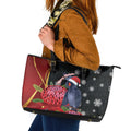 Australia Palm Cockatoo Christmas Leather Tote Bag Probosciger Aterrimus Waratah Merry Chrissie - Aussie Hoodie