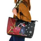 Australia Palm Cockatoo Christmas Leather Tote Bag Probosciger Aterrimus Waratah Merry Chrissie - Aussie Hoodie