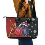 Australia Palm Cockatoo Christmas Leather Tote Bag Probosciger Aterrimus Waratah Merry Chrissie - Aussie Hoodie