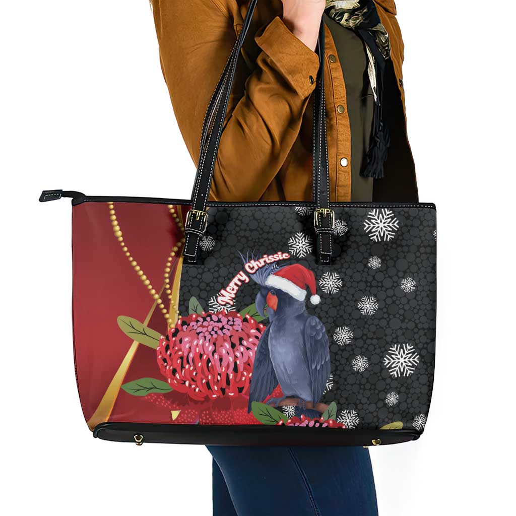 Australia Palm Cockatoo Christmas Leather Tote Bag Probosciger Aterrimus Waratah Merry Chrissie - Aussie Hoodie