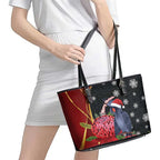 Australia Palm Cockatoo Christmas Leather Tote Bag Probosciger Aterrimus Waratah Merry Chrissie - Aussie Hoodie