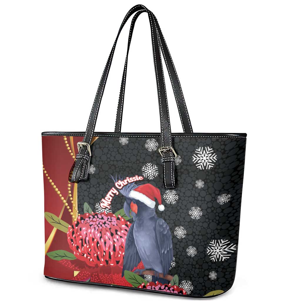 Australia Palm Cockatoo Christmas Leather Tote Bag Probosciger Aterrimus Waratah Merry Chrissie - Aussie Hoodie