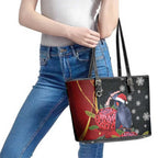 Australia Palm Cockatoo Christmas Leather Tote Bag Probosciger Aterrimus Waratah Merry Chrissie - Aussie Hoodie