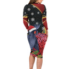 Australia Palm Cockatoo Christmas Long Sleeve Bodycon Dress Probosciger Aterrimus Waratah Merry Chrissie - Aussie Hoodie