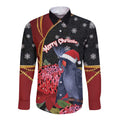 Australia Palm Cockatoo Christmas Long Sleeve Button Shirt Probosciger Aterrimus Waratah Merry Chrissie - Aussie Hoodie