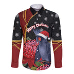 Australia Palm Cockatoo Christmas Long Sleeve Button Shirt Probosciger Aterrimus Waratah Merry Chrissie - Aussie Hoodie