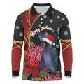 Australia Palm Cockatoo Christmas Long Sleeve Polo Shirt Probosciger Aterrimus Waratah Merry Chrissie - Aussie Hoodie