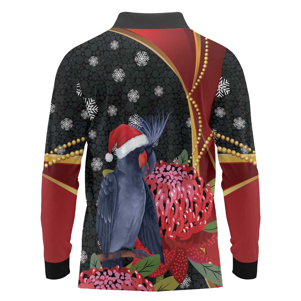Australia Palm Cockatoo Christmas Long Sleeve Polo Shirt Probosciger Aterrimus Waratah Merry Chrissie - Aussie Hoodie