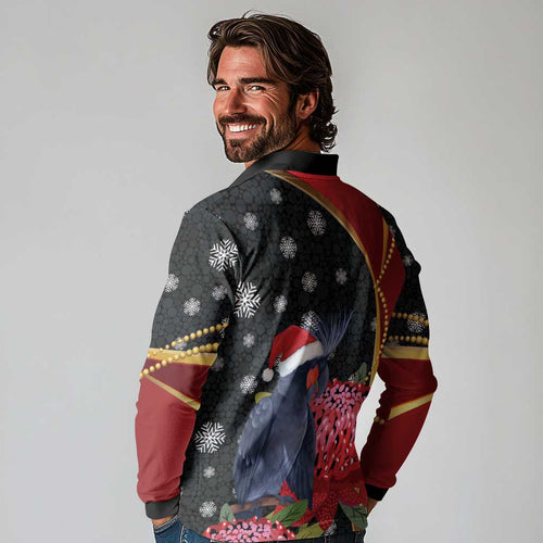 Australia Palm Cockatoo Christmas Long Sleeve Polo Shirt Probosciger Aterrimus Waratah Merry Chrissie - Aussie Hoodie