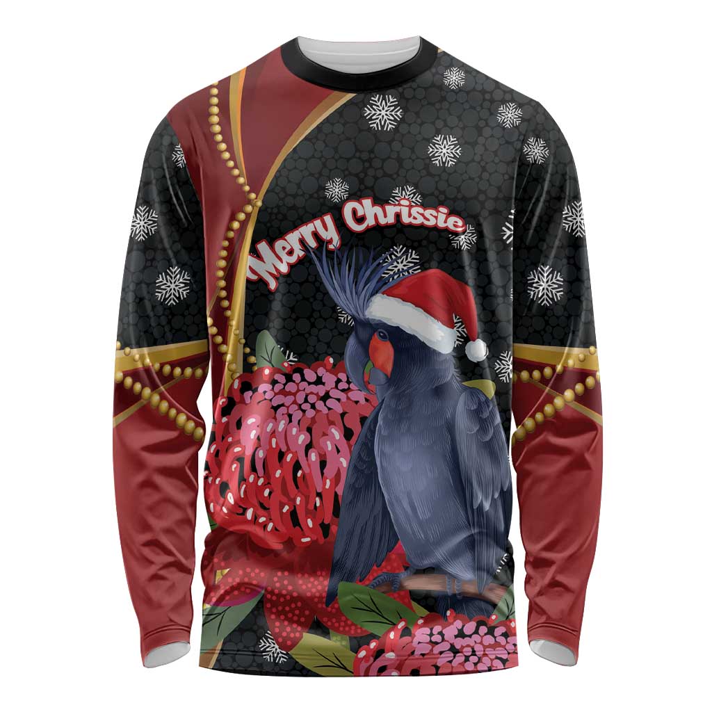 Australia Palm Cockatoo Christmas Long Sleeve Shirt Probosciger Aterrimus Waratah Merry Chrissie - Aussie Hoodie