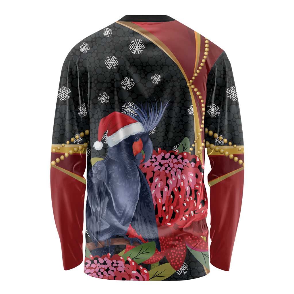 Australia Palm Cockatoo Christmas Long Sleeve Shirt Probosciger Aterrimus Waratah Merry Chrissie - Aussie Hoodie