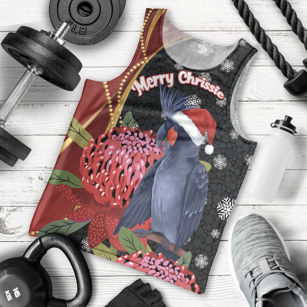 Australia Palm Cockatoo Christmas Men Tank Top Probosciger Aterrimus Waratah Merry Chrissie - Aussie Hoodie