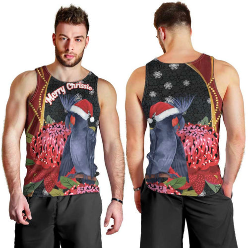Australia Palm Cockatoo Christmas Men Tank Top Probosciger Aterrimus Waratah Merry Chrissie - Aussie Hoodie