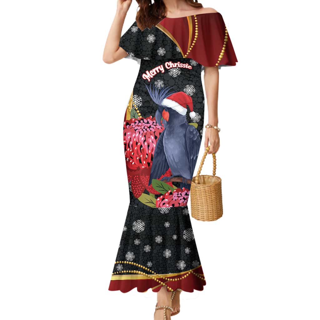 Australia Palm Cockatoo Christmas Mermaid Dress Probosciger Aterrimus Waratah Merry Chrissie - Aussie Hoodie
