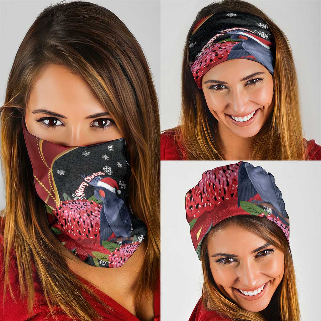 Australia Palm Cockatoo Christmas Neck Gaiter Probosciger Aterrimus Waratah Merry Chrissie - Aussie Hoodie