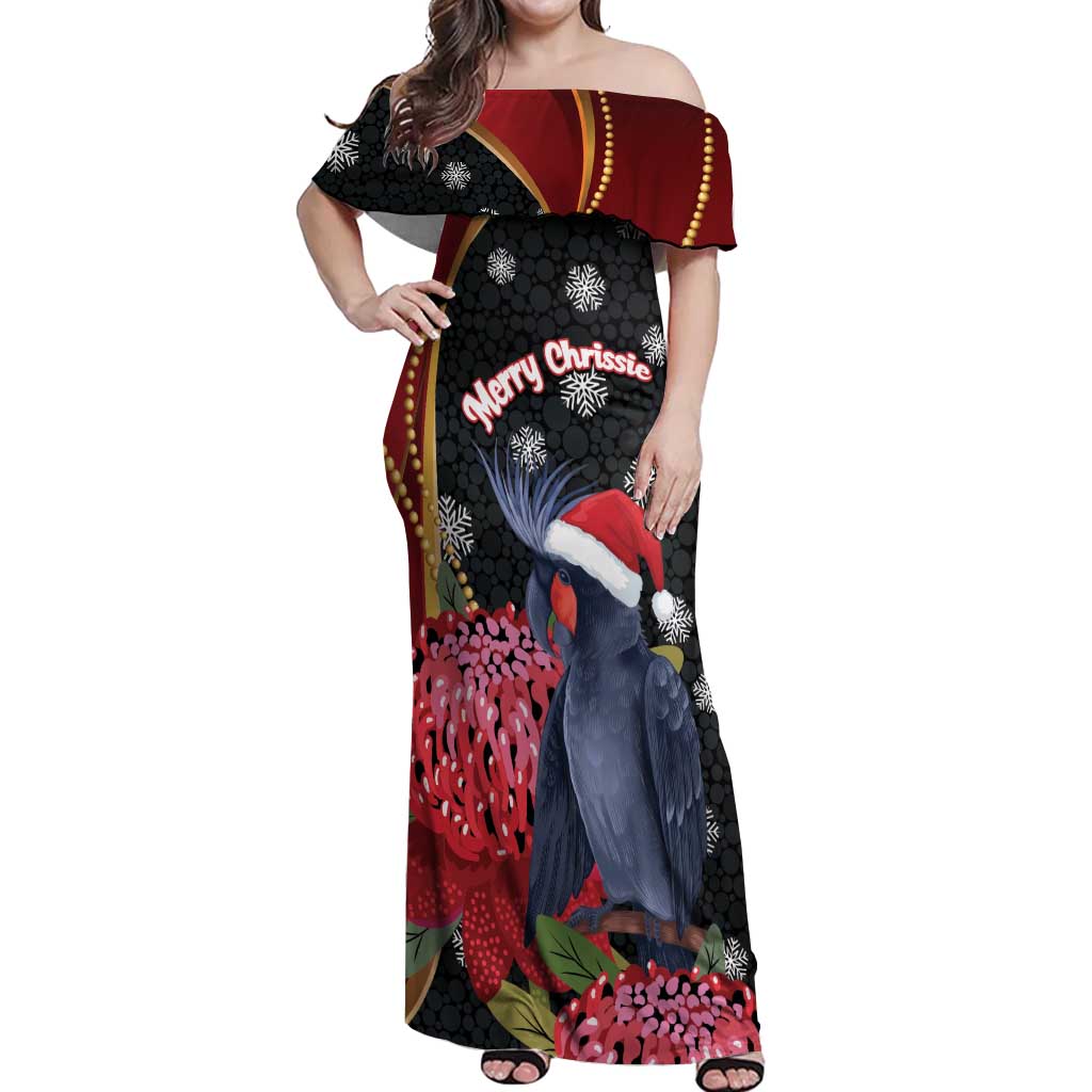Australia Palm Cockatoo Christmas Off Shoulder Maxi Dress Probosciger Aterrimus Waratah Merry Chrissie - Aussie Hoodie