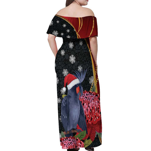 Australia Palm Cockatoo Christmas Off Shoulder Maxi Dress Probosciger Aterrimus Waratah Merry Chrissie - Aussie Hoodie