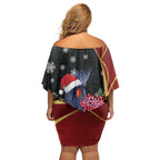 Australia Palm Cockatoo Christmas Off Shoulder Short Dress Probosciger Aterrimus Waratah Merry Chrissie - Aussie Hoodie