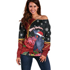 Australia Palm Cockatoo Christmas Off Shoulder Sweater Probosciger Aterrimus Waratah Merry Chrissie - Aussie Hoodie