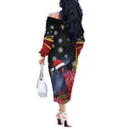 Australia Palm Cockatoo Christmas Off The Shoulder Long Sleeve Dress Probosciger Aterrimus Waratah Merry Chrissie - Aussie Hoodie