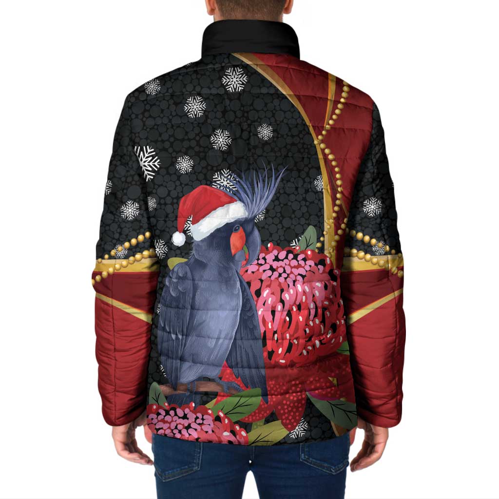 Australia Palm Cockatoo Christmas Padded Jacket Probosciger Aterrimus Waratah Merry Chrissie - Aussie Hoodie