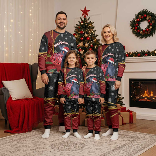 Australia Palm Cockatoo Christmas Pajama Set Probosciger Aterrimus Waratah Merry Chrissie - Aussie Hoodie