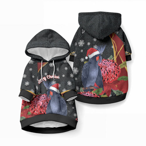 Australia Palm Cockatoo Christmas Pet Hoodie Probosciger Aterrimus Waratah Merry Chrissie