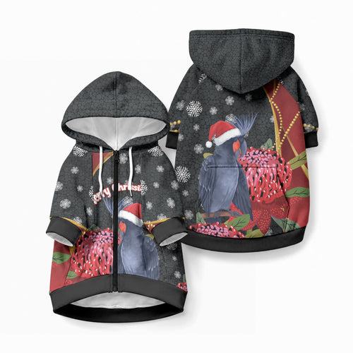 Australia Palm Cockatoo Christmas Pet Hoodie Probosciger Aterrimus Waratah Merry Chrissie
